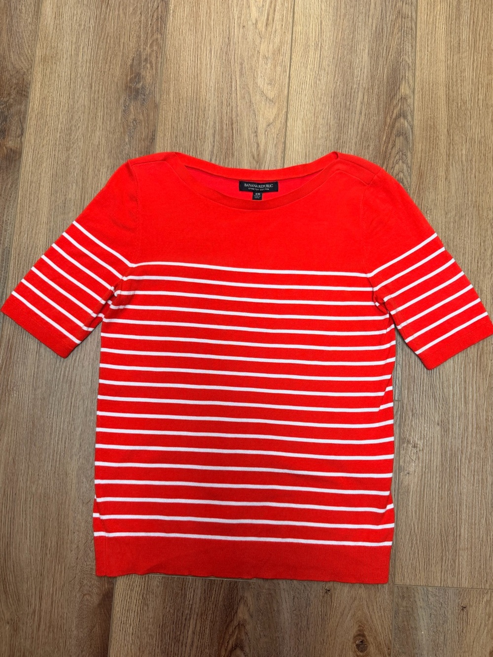 Banana Republic XS Red White Breton Stripe Knit Top Nautical Stretch Cotton